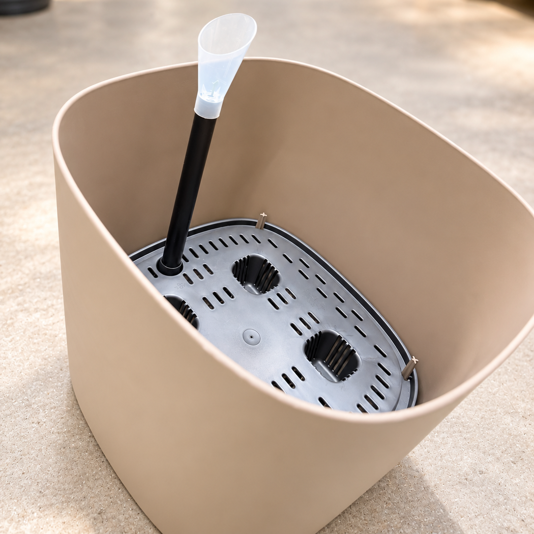 Tera Capri selvvandingskrukke inkl. vandstandsmåler – Sand – 38 x 38 x H30 cm