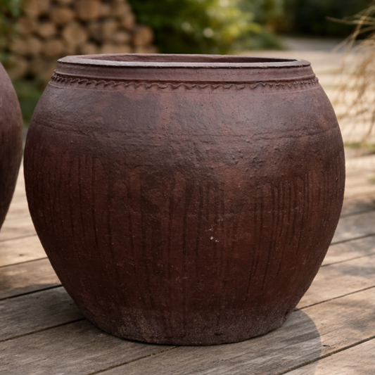 Keramik XXL Bowl – Brun Glaseret Krukke med Eksklusiv Dybde | Ø65 × H60 cm
