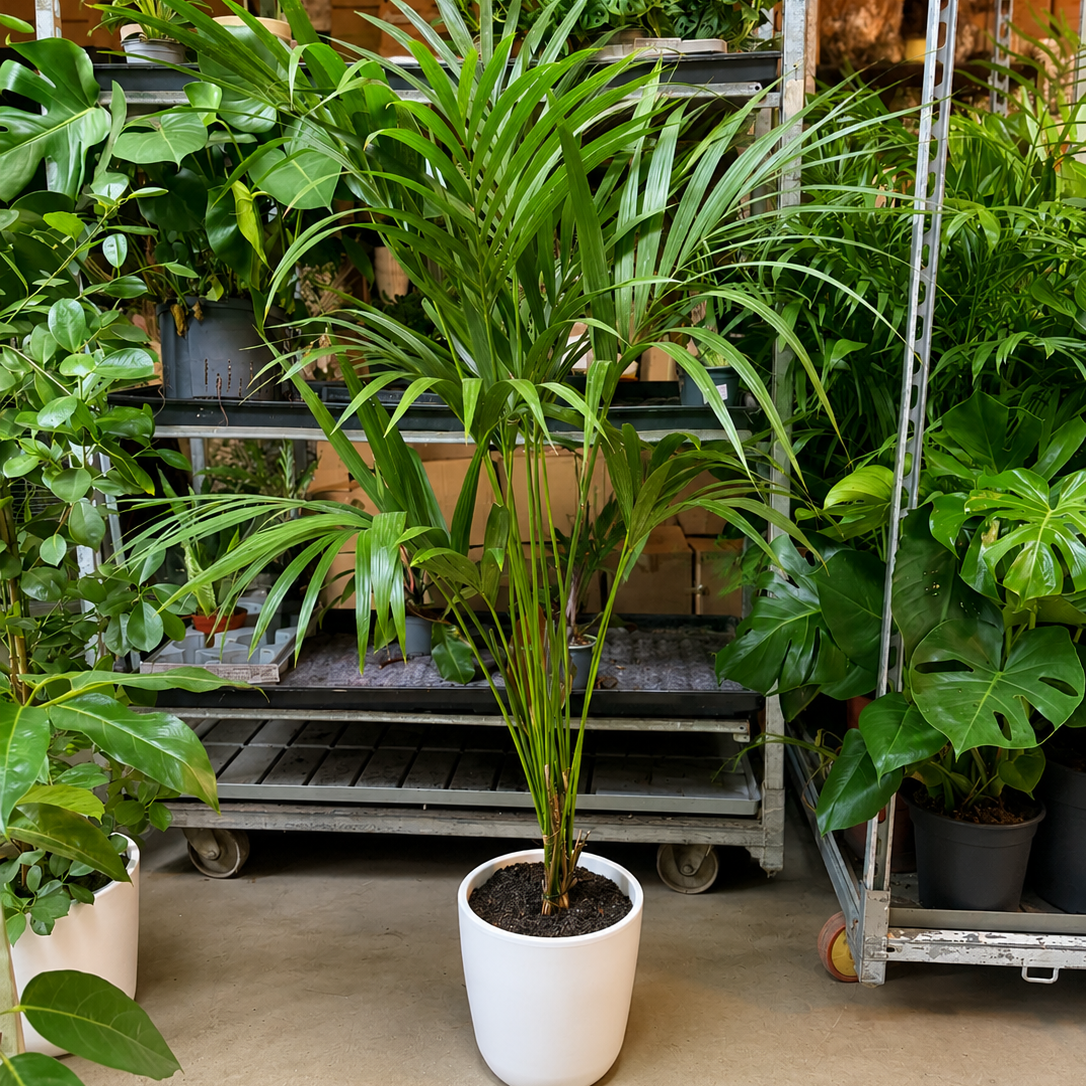 Second Hand Kentia Palme – Howea forsteriana på 160 cm i Hvid Krukke
