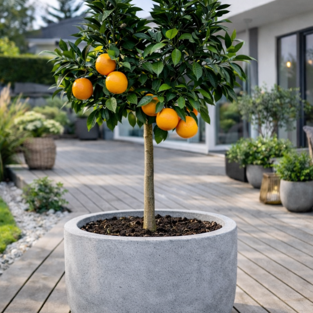 Appelsintræ (Citrus sinensis) i potte Ø24 – 130–150 cm høj