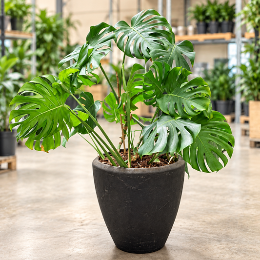 Second Hand Monstera Deliciosa ca. 130 cm – Komplet i sort krukke | Genbrugsplante