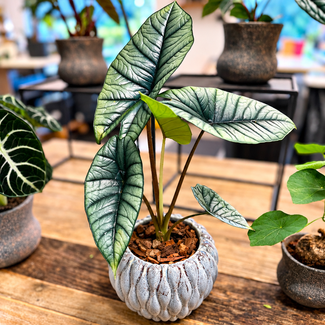 Second hand Alocasia Silver Dragon 40 cm – sølv-elefantøre