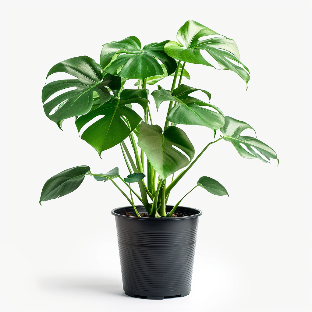 Monstera Deliciosa i Ø21 cm potte, 60-70 cm høj, med karakteristiske perforerede blade, perfekt til indretning.